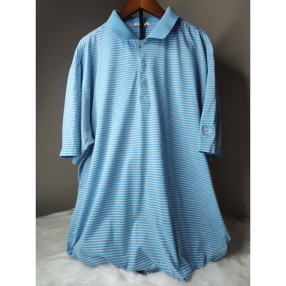 Peter Millar Polo Shirt Mens XL Blue White Striped Cotton‎ Short Sleeve Logo